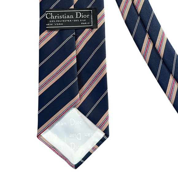Dior Vintage Navy Striped Tie - Picture 3 of 3